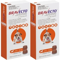 Bravecto Small Dog Orange 4.5-10kg 4 Chews (2 Boxes of 2 Chews )