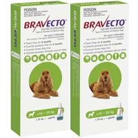 Bravecto Spot On Green For Medium Dogs 10-20kg 1.79ml X 2 Pipette (Note 2Boxes X 1 Pipette)