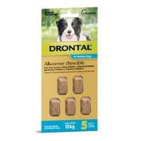 Drontal Allwormer Chewable For Medium Dogs 10kg  - 5 Chews