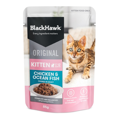 BlackHawk Cat - Kitten - Original Chicken & Ocean Fish in Gravy - 85gm's x 12 pouches