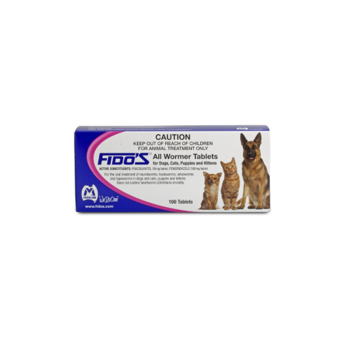 Fido's All Wormer Tablets 500mg  - 96 Pack For Dogs, Cats, Puppies And Kittens